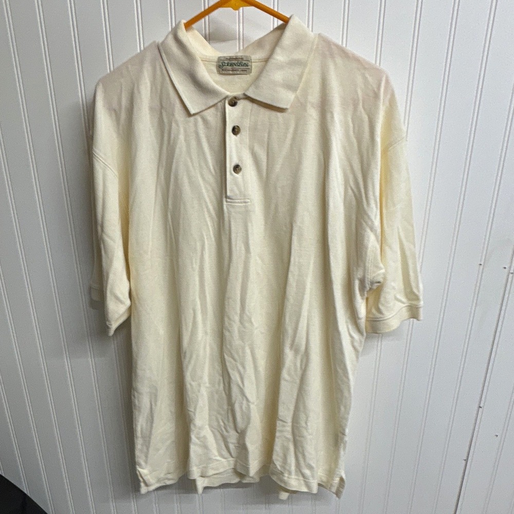St. John's Bay Men's L Cream Solid Cotton Short Sleeve Collared Button Polo